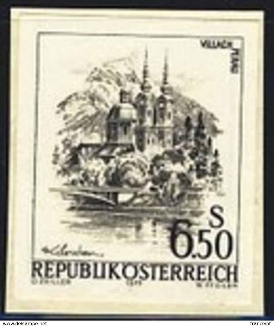 AUSTRIA (1977) Holy Cross Church, Villach, Carinthia. Black Print. Scott No 968, Yvert No 1378. - Proofs & Reprints