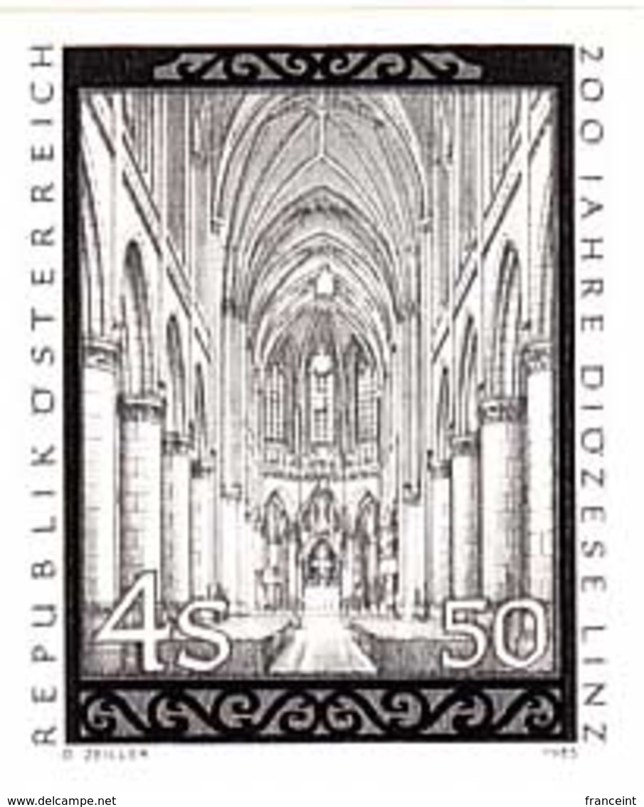 AUSTRIA (1985) Interior Of Church. Black Print. Linz Diocese Bicentenary. Scott No 1302, Yvert No 1631. - Proofs & Reprints