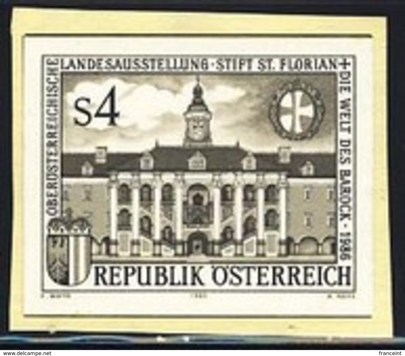 AUSTRIA (1986) St. Florian Monastery. Black Print. Scott No 1344, Yvert No 1675. - Proeven & Herdruk