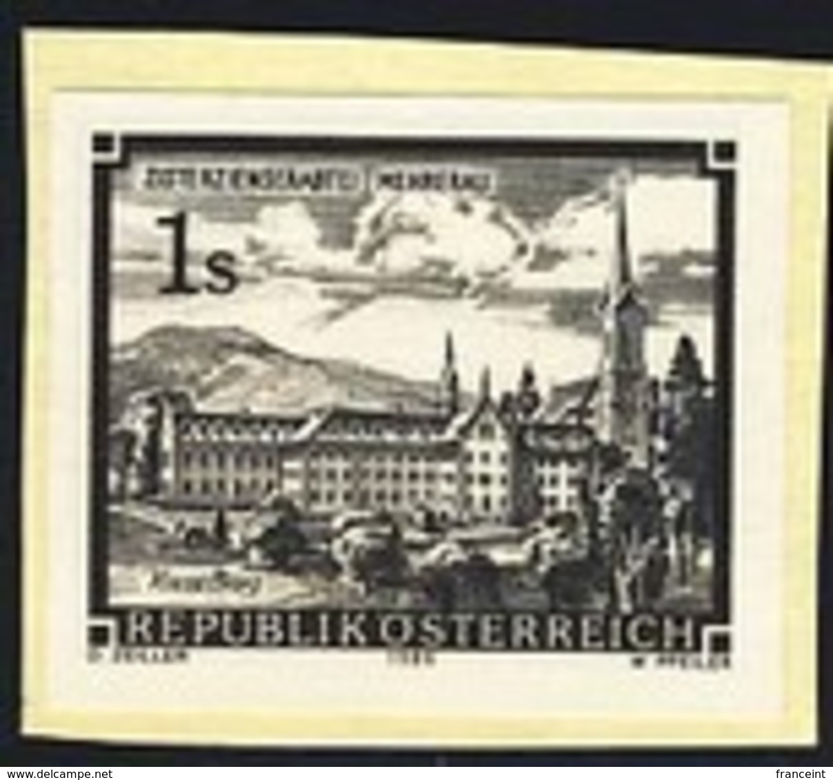 AUSTRIA (1989) Mehrarau Monastery. Black Print. Scott No 1465, Yvert No 1796. - Proeven & Herdruk