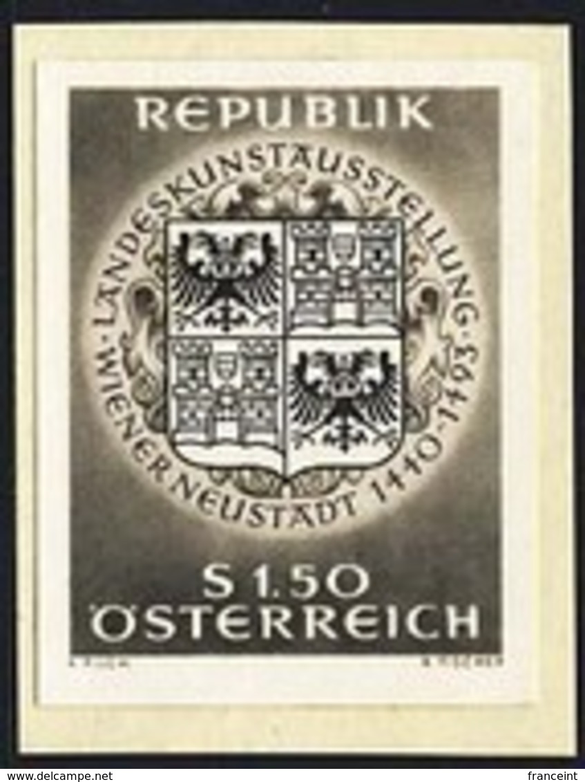 AUSTRIA (1966) Coat Of Arms. Black Print. Scott No 761, Yvert No 1042. Wiener Neustadt Art Exhibition. - Proeven & Herdruk