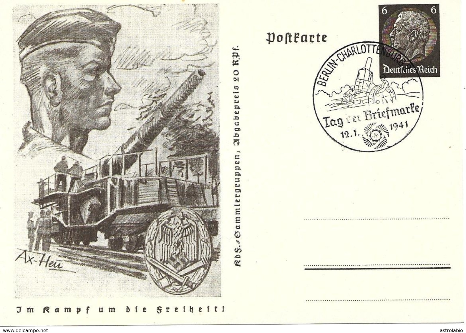 Entier Postal Illustré " Eisenbahn-Artillerie " Michel  P 242/05 1941 + Cachet Tag Der Briefmarke - Andere & Zonder Classificatie