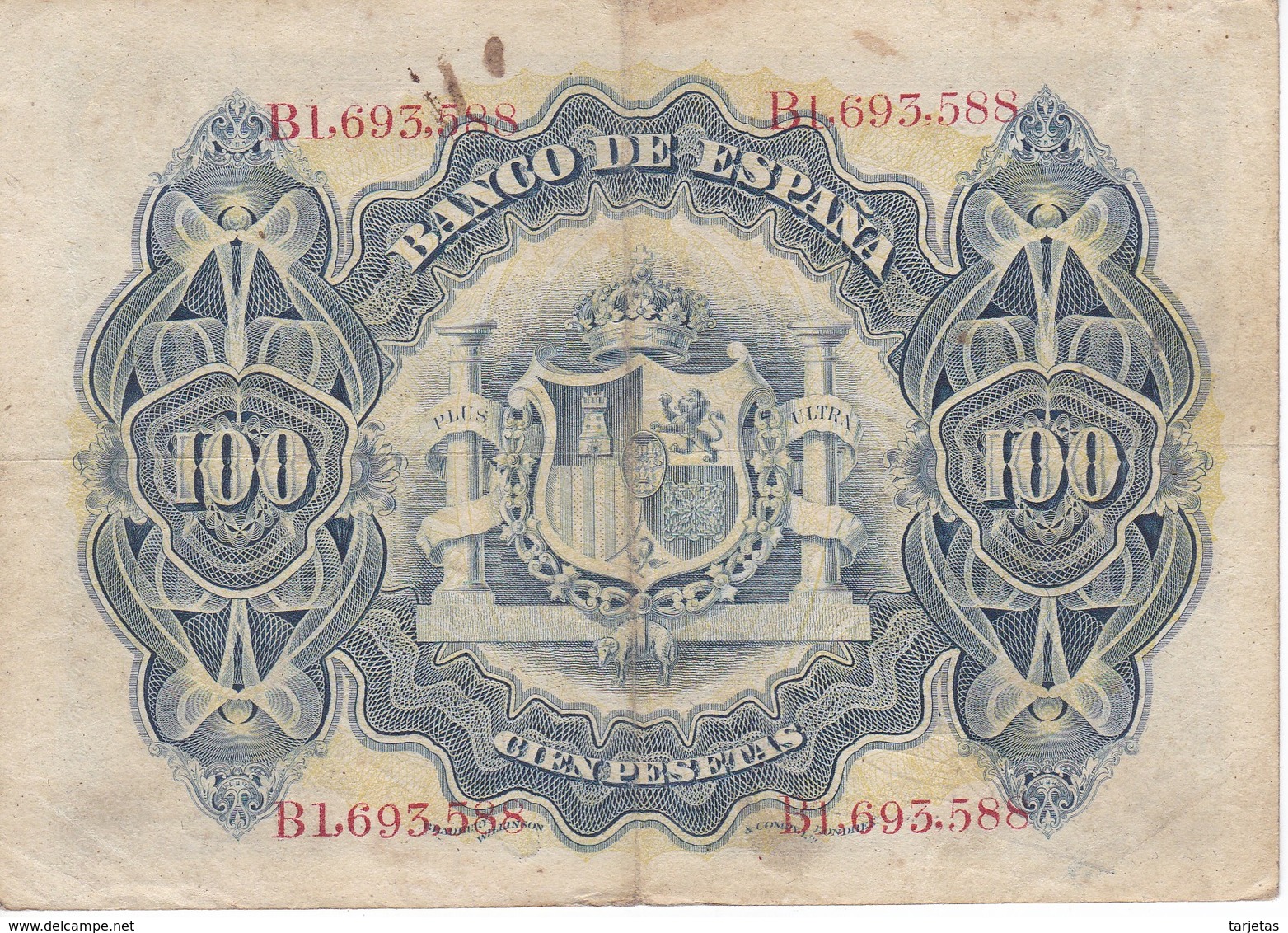 BILLETE DE ESPAÑA CLASICO DE 100 PTAS DEL AÑO 1906 SERIE B  (BANKNOTE)  RARO Y DIFICIL - 100 Peseten