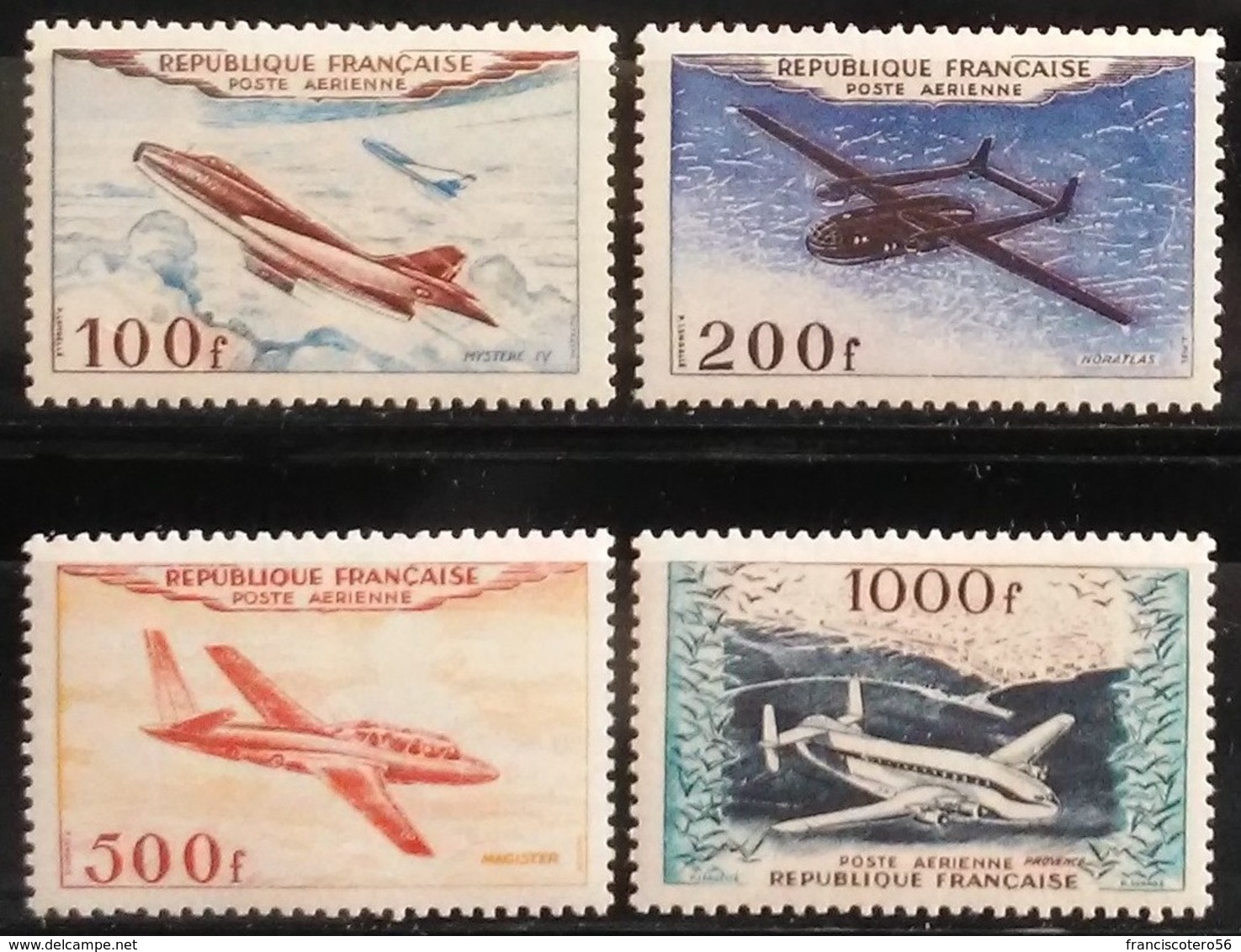 Francia: Año. 1954 - Aéreos. 4/Val. Lujo Centrados Perfectos Serie, Completa. ( Aviones Modernos ) - 1927-1959 Neufs