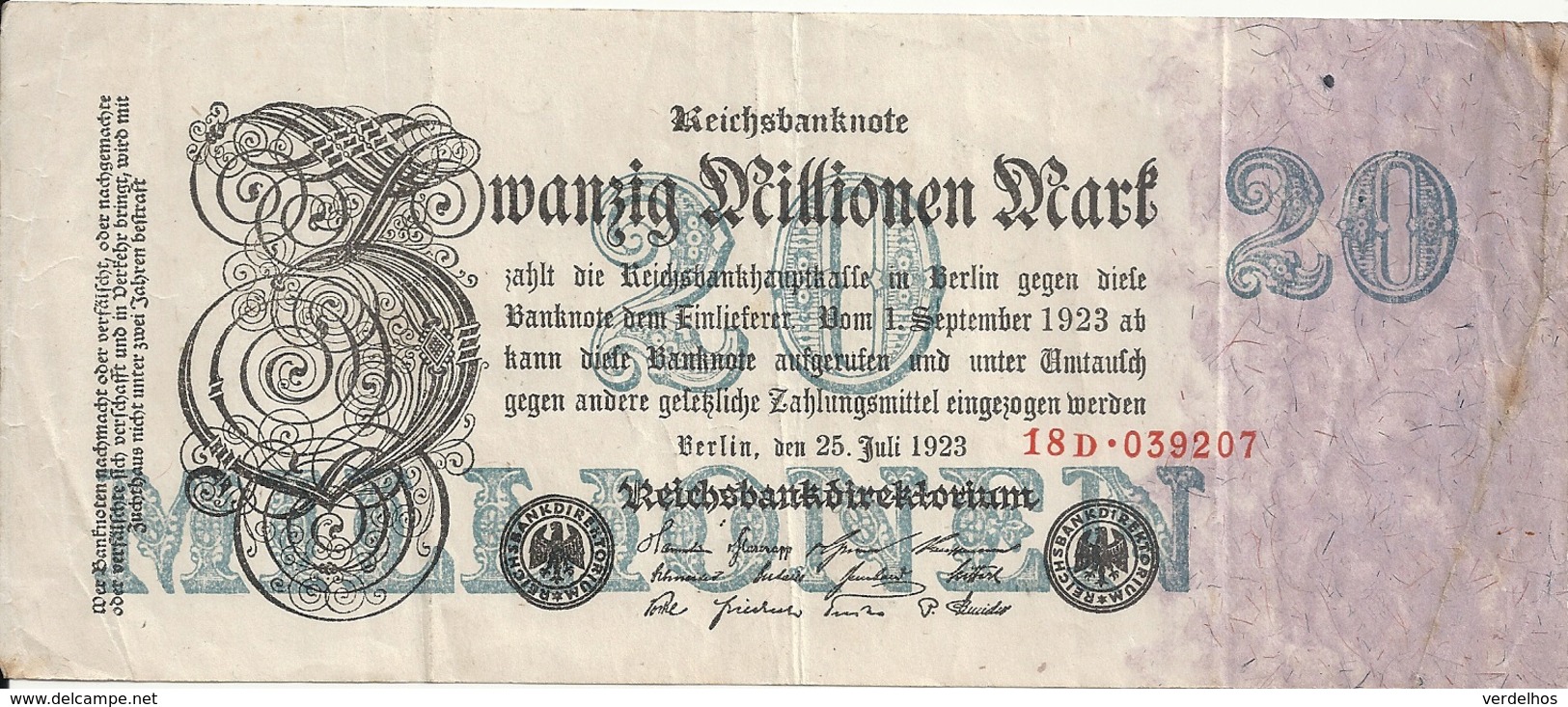 ALLEMAGNE 20 MILLIONEN MARK 1923 VF P 97 - 20 Millionen Mark