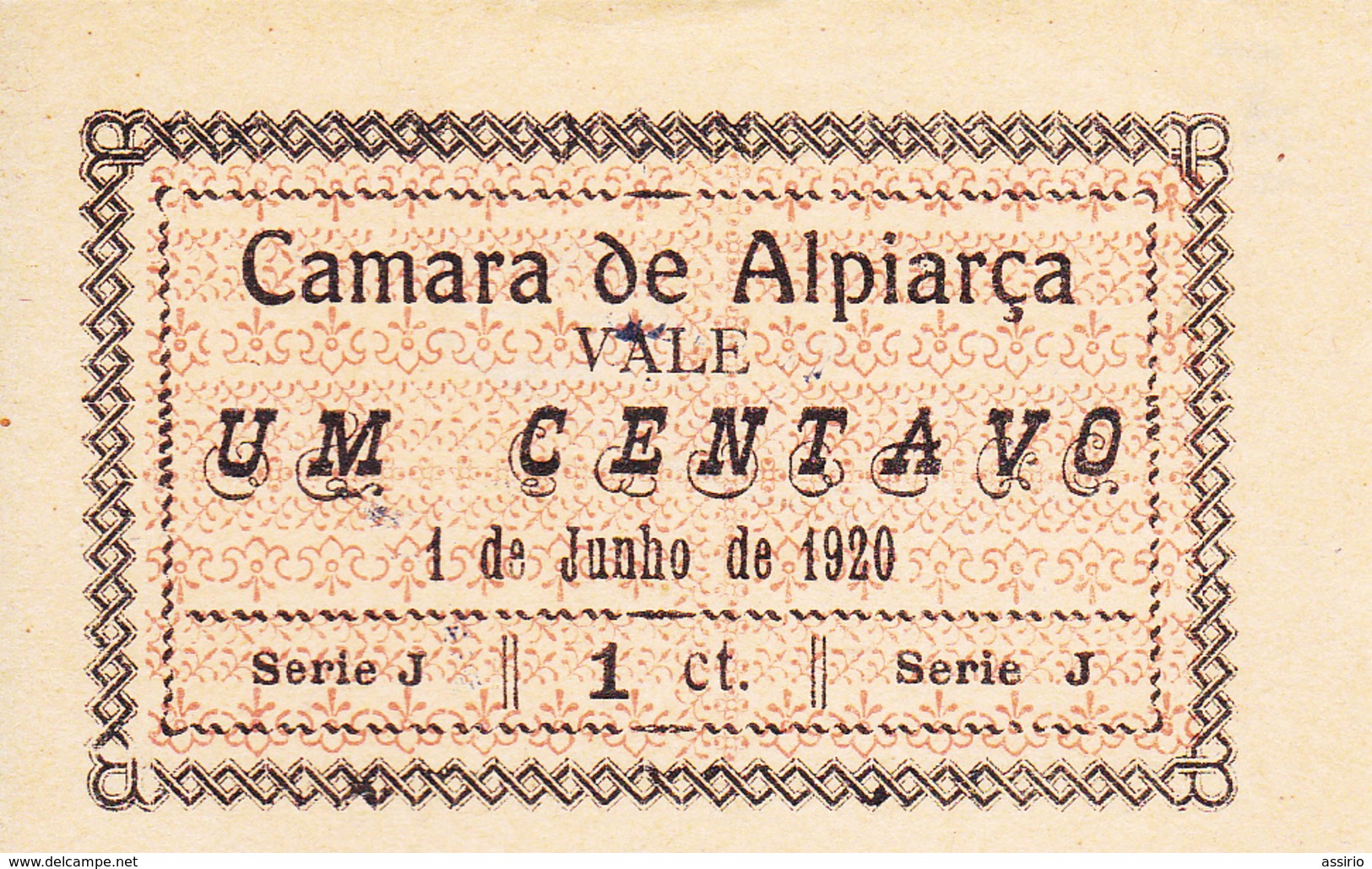 Portugal -Cédula   De Alpiarça    1 Centv  Série  J   Nº 184 - Portugal
