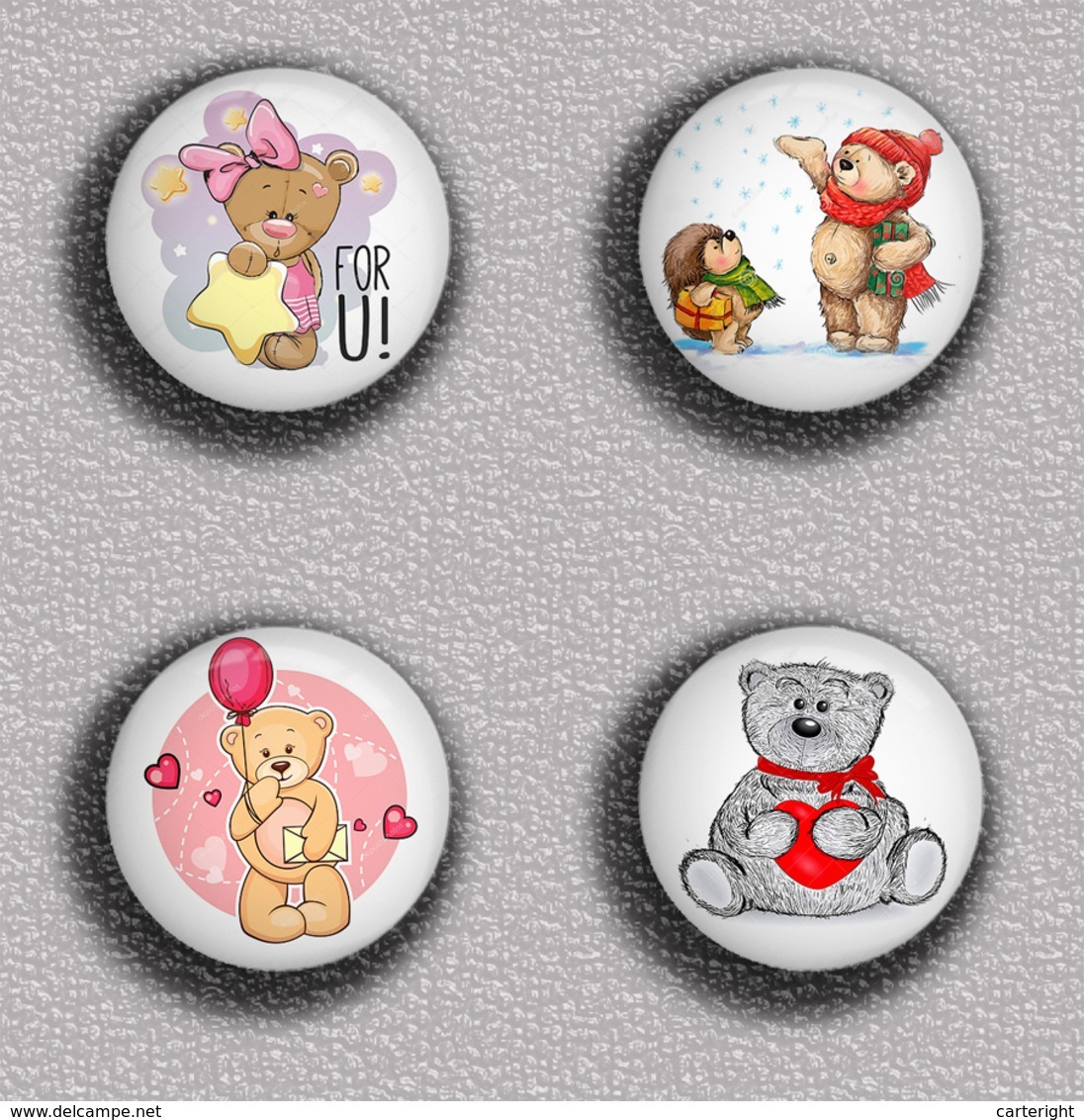 Teddy Bear BADGE BUTTON PIN SET 2 (1inch/25mm Diameter) 35 DIFF - Pin's