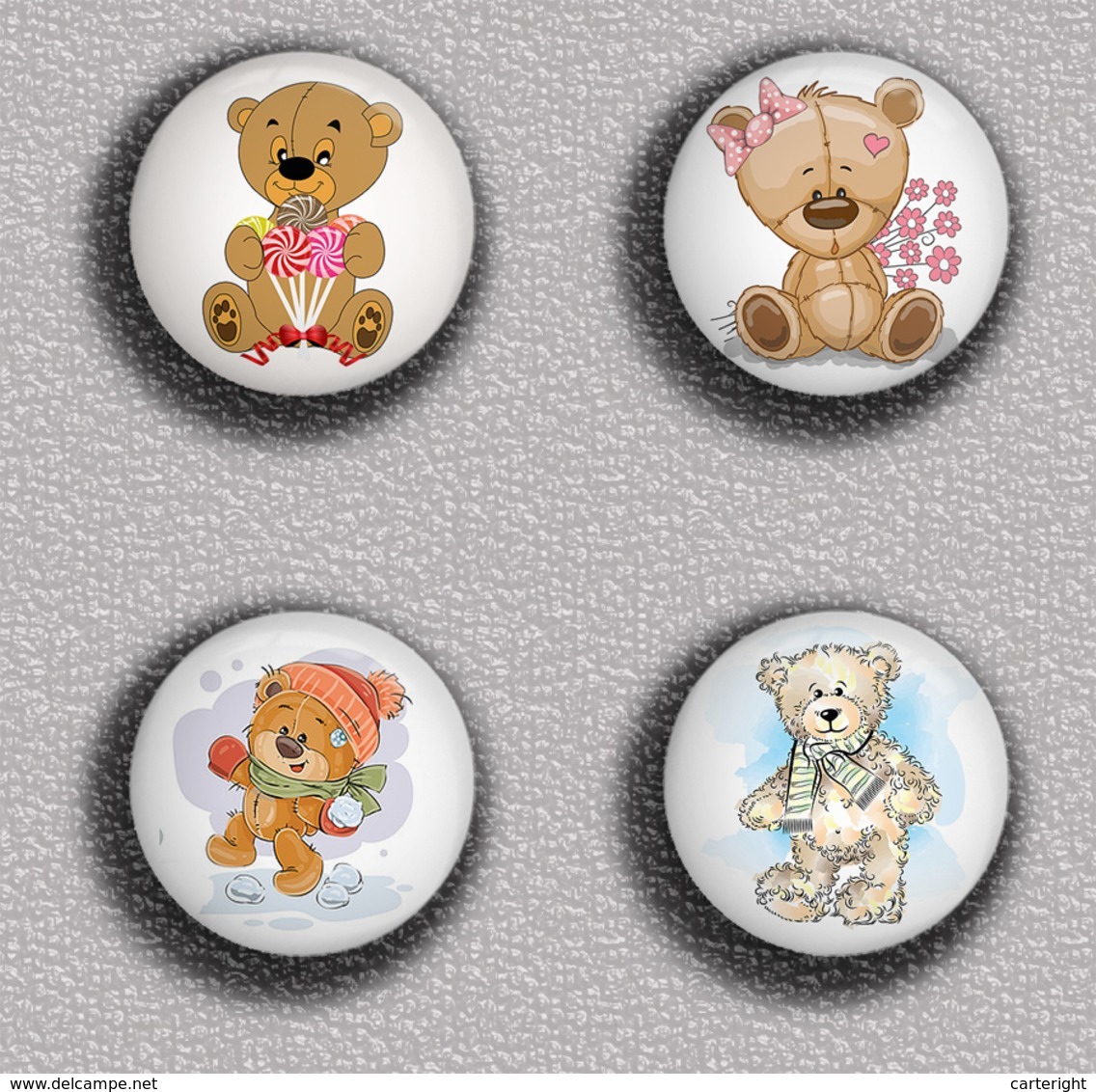 Teddy Bear BADGE BUTTON PIN SET 3 (1inch/25mm Diameter) 35 DIFF - Pins