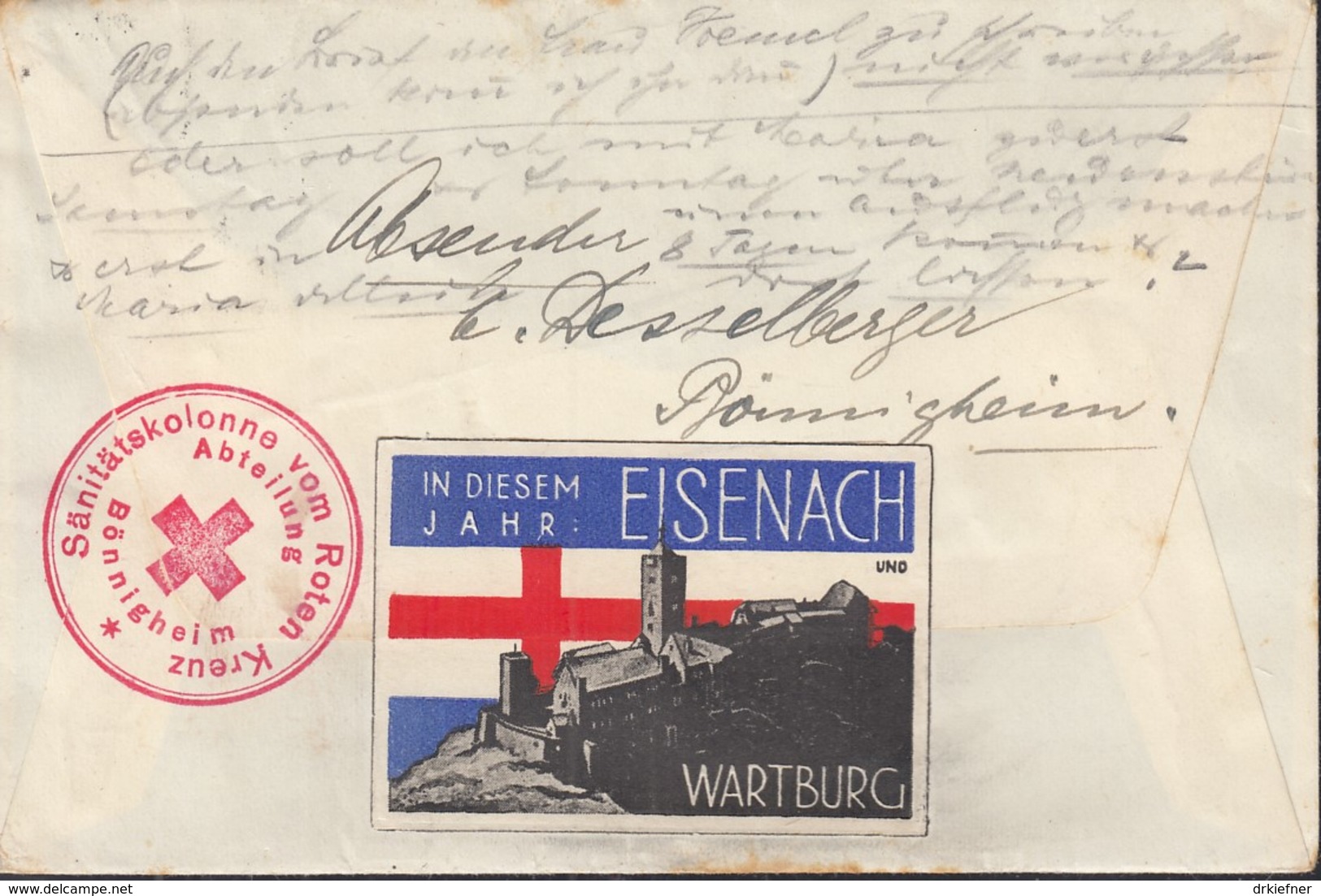 DR 542 EF, Auf Brief Mit Stempel: Bönnigheim 25.7.1934, Mit Vignette Rotes Kreuz Eisenach Wartburg - Briefe U. Dokumente