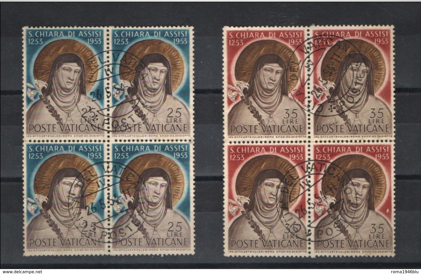 VATICANO 1953 S.CHIARA  QUARTINE USATE - Used Stamps