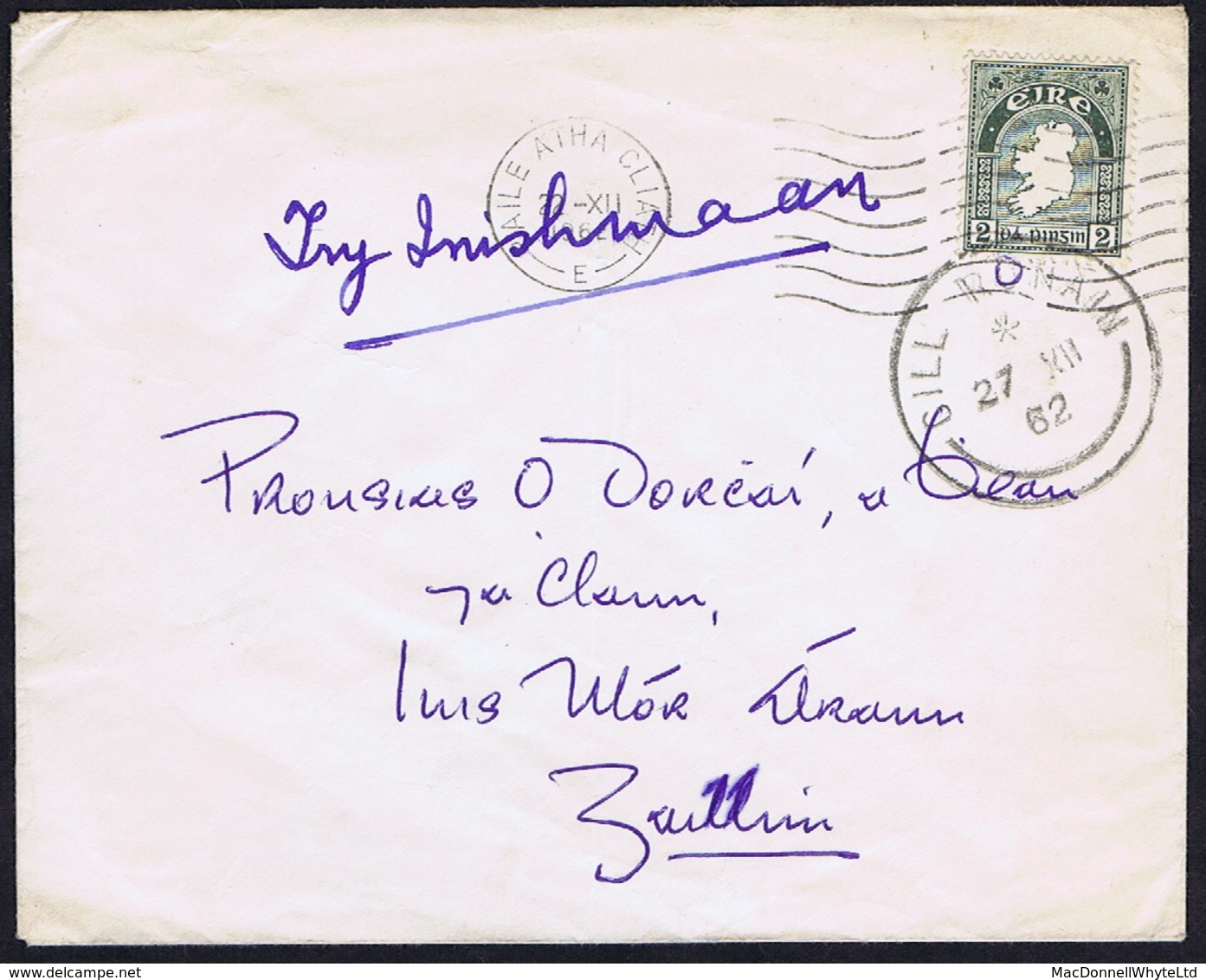 Ireland Galway Aran Islands 1962 Cover To Inis Mor CILL RONAIN 27 XII 62 "Try Inishmaan" - Autres & Non Classés