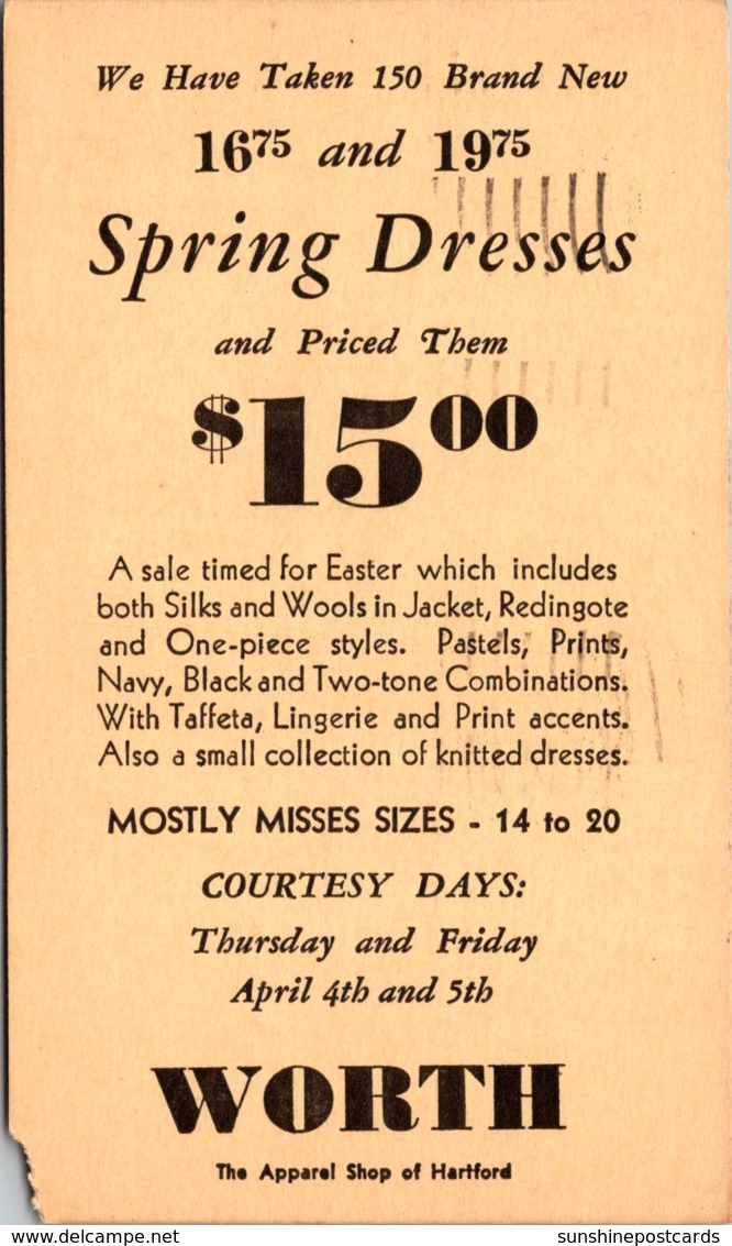 Connecticut Hartford Worth Apparel Shop 1935 - Hartford