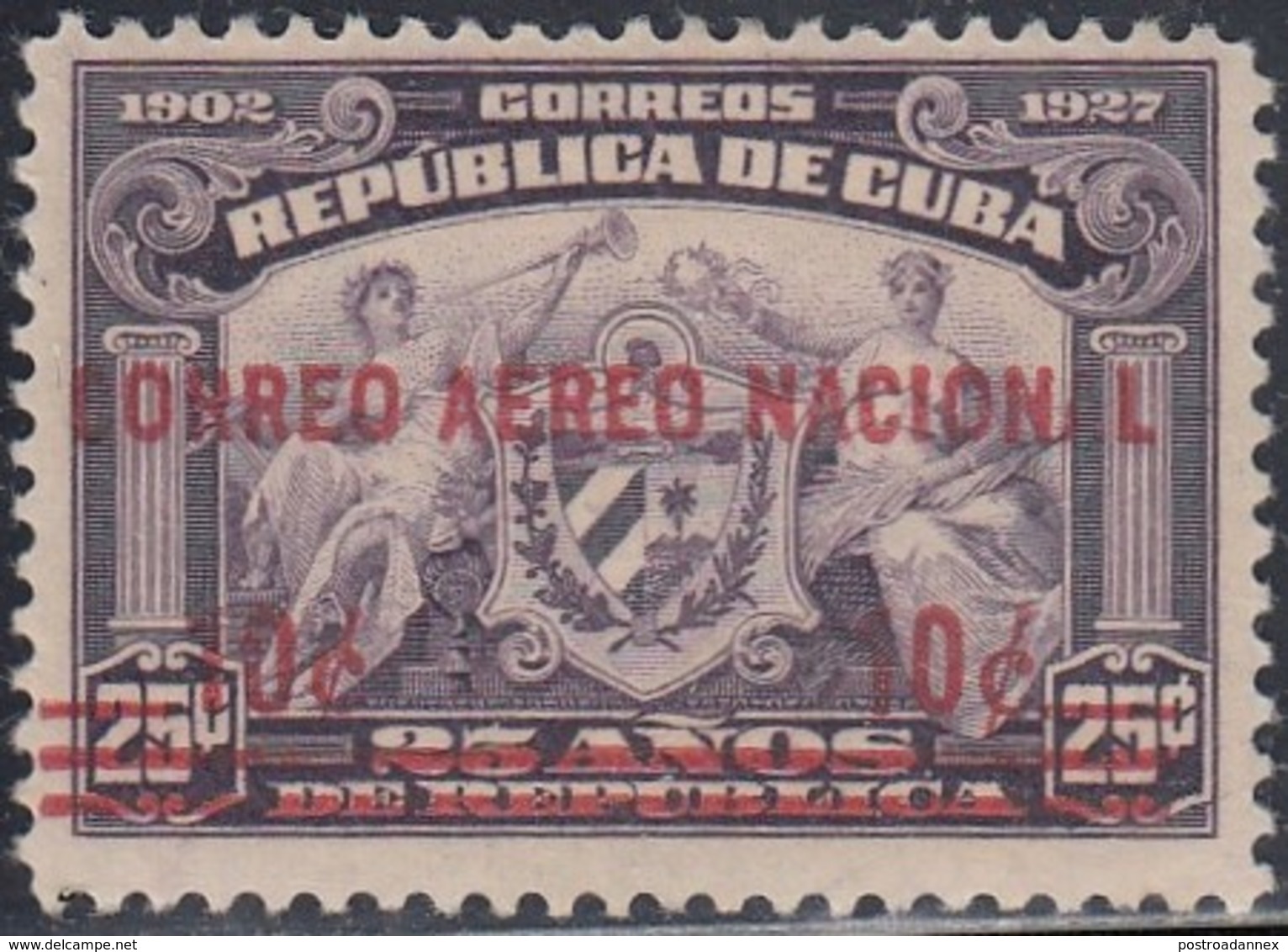 Cuba, Scott #C3, Mint Hinged, Arms Of The Republic Surcharged, Issued 1930 - Posta Aerea