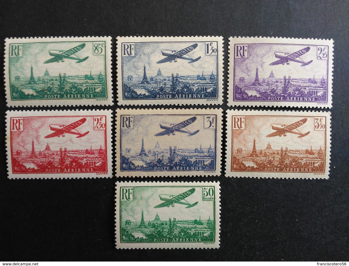 Francia: Año. 1936 - Aéreos. Serie  CPTA.  7/Val. ( Avión Sobre Paris ) 100% Super, Lujos. Nº- 14a - Casi Nuevo. - 1927-1959 Neufs