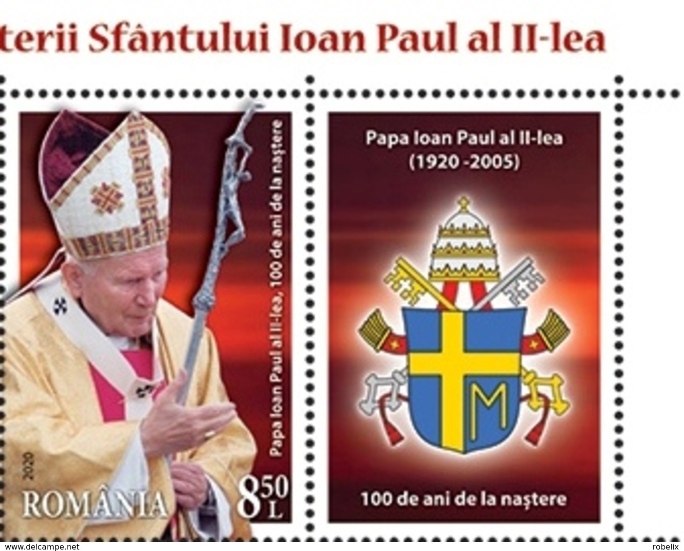 ROMANIA  2020  CENTENARY OF THE BIRTH OF POPE JOHN PAUL -set 1 Stamp With Label MNH** - Popes