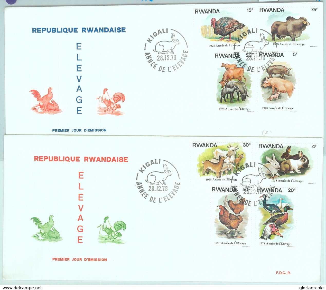 84462 - RWANDA - Postal History -  2 FDC COVERS 1978  Farm Animals CHICKEN Ducks - 1970-1979