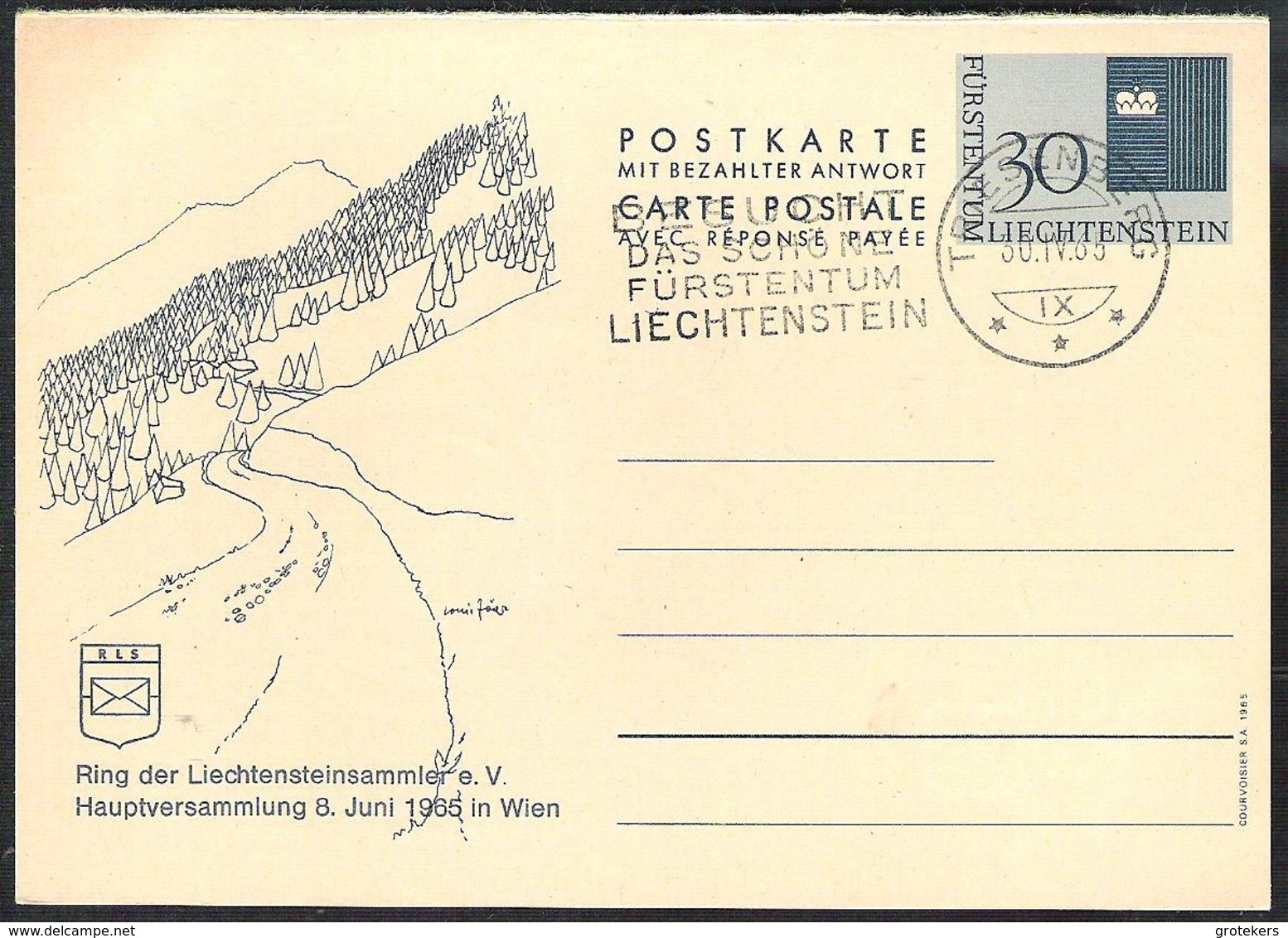 LIECHTENSTEIN 1965 Postal Stationery Mi P52 F With Triesenberg Cancellation - Stamped Stationery