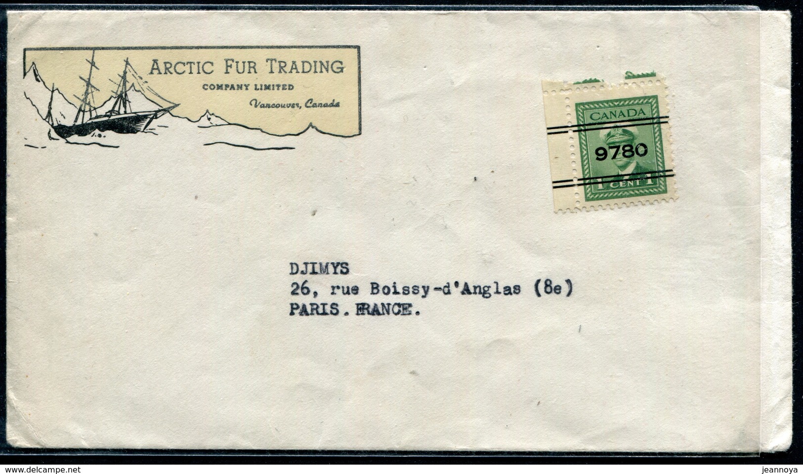 CANADA - N° 205 SURCHARGÉ PREO. 9780 / LETTRE DE VANCOUVER " ARTIC FUR TRADING " POUR PARIS - TB - Voorafgestempeld