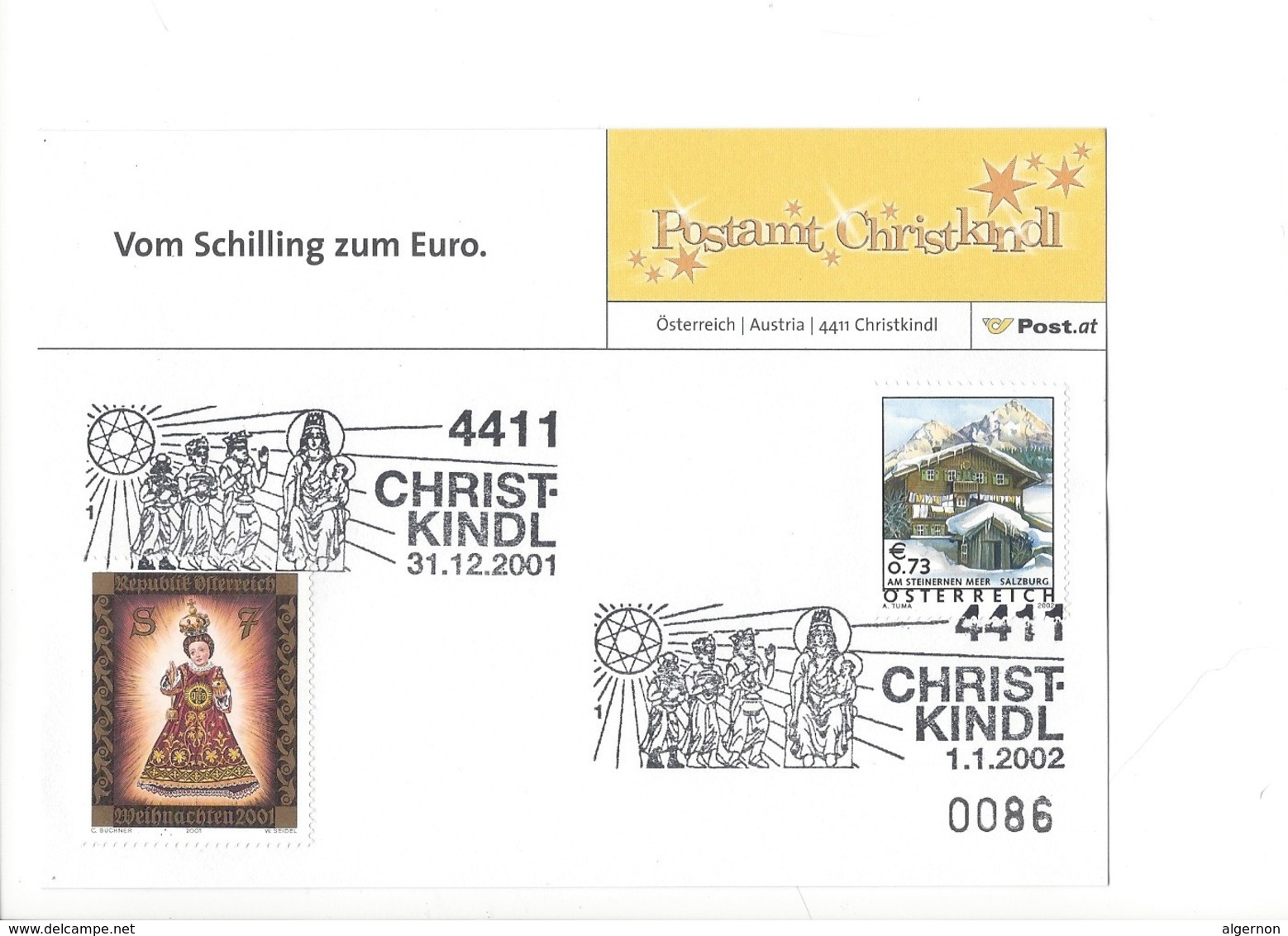 24846  - Christkindl 2001 PostKarte 31.12.2001 + Cachet 01.01.2002 N°0086 - Natale