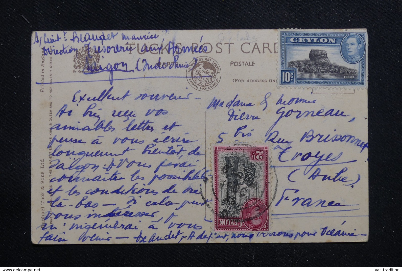 CEYLAN - Affranchissement Plaisant Sur Carte Postale En 1946 Pour La France  - L 60897 - Ceylon (...-1947)