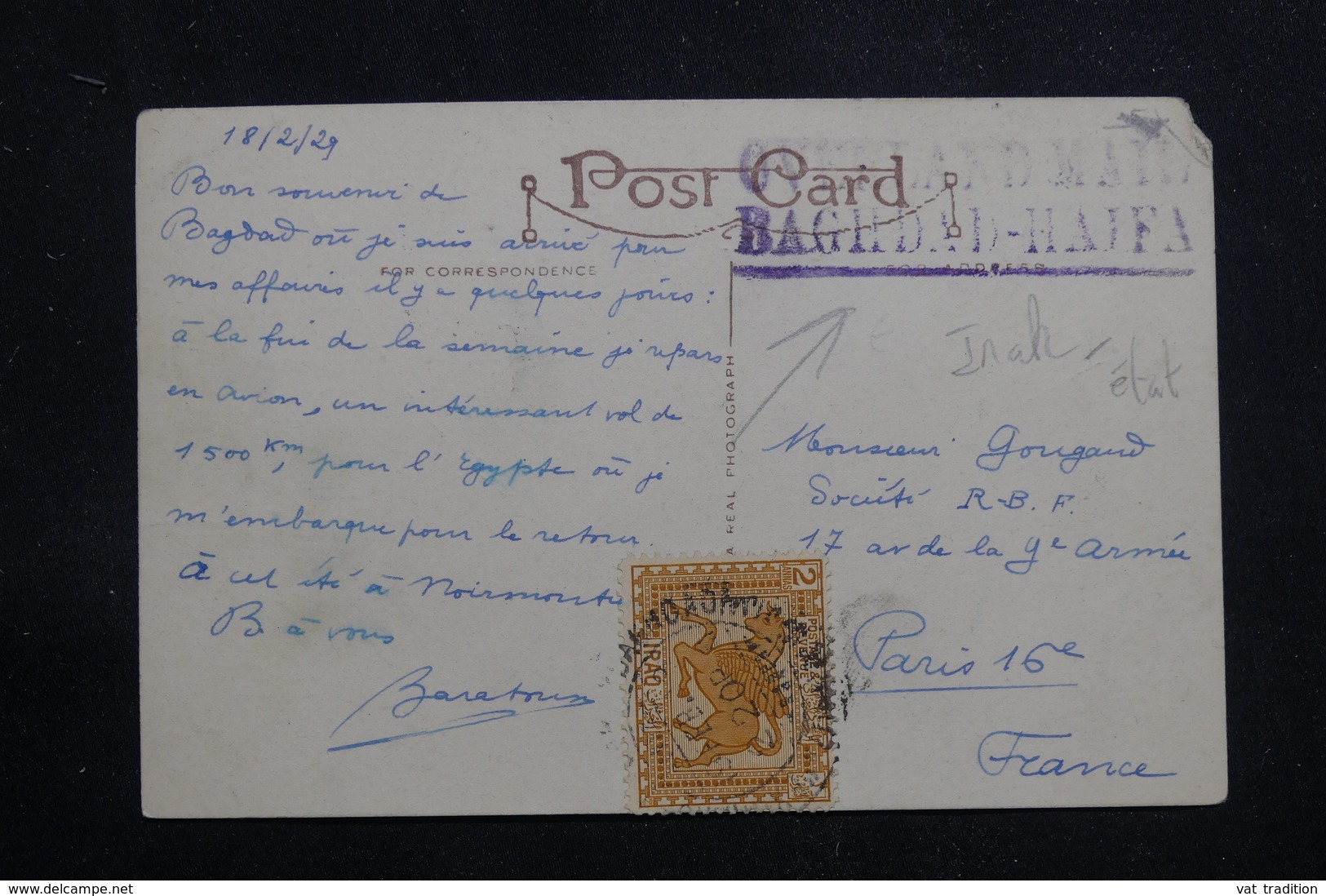 IRAQ - Affranchissement Plaisant Sur Carte Postale En 1929 Pour La France  - L 60898 - Irak