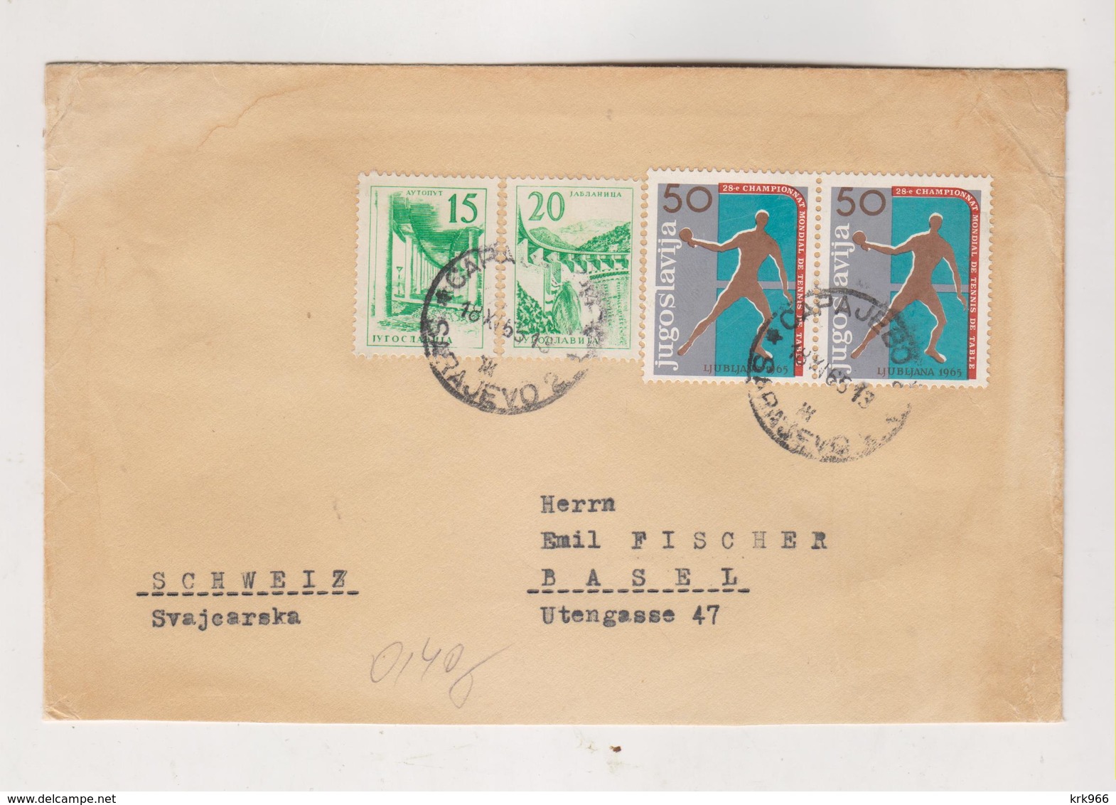 YUGOSLAVIA,1965 SARAJEVO TABLE TENNIS  Nice Cover To Switzerland - Briefe U. Dokumente