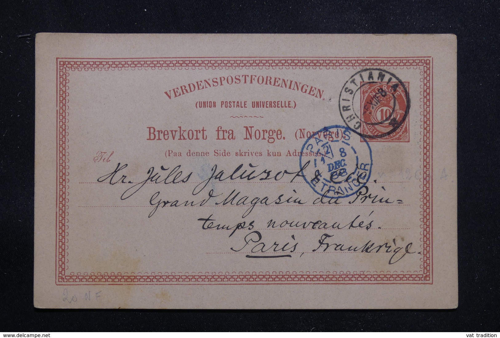NORVÈGE - Entier Postal De Christiania Pour Paris En 1888 , à Voir - L 60939 - Entiers Postaux