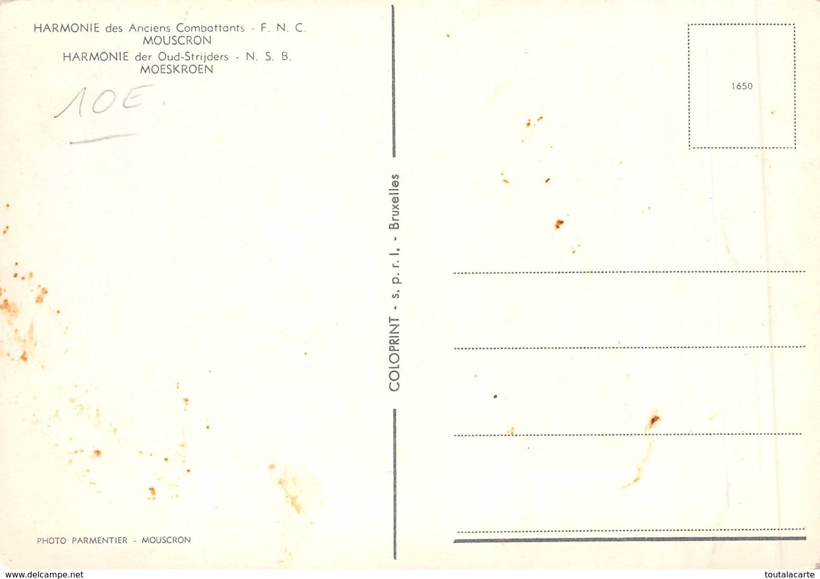 CPSM MOUSCRON HARMONIE DES ANCIENS COMBATTANTS   Grand Format  15 X 10,5 Cm - Moeskroen
