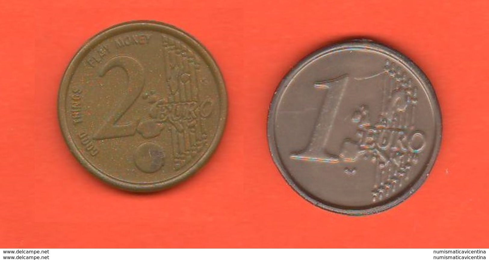 2 Gettoni Tokens Pièce De Monnaie FAKE EURO Coins Tokens Plastic Plastica Plastique - Monétaires/De Nécessité