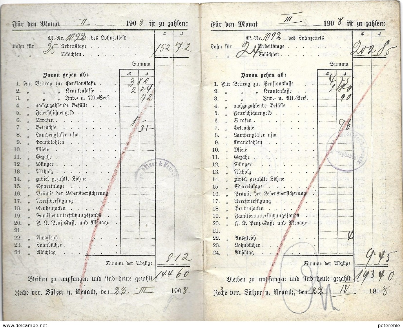 Lohnbuch Der Zeche Sälzer & Neuack Essen Aus Dem Jahr 1908 - Documenti Storici