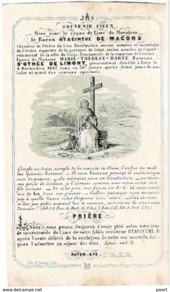 LIEGE / LIMONT / PARIS - Baron Hyacinthe De MACORS - Bourgmestre  - époux Baronne M. T. D'OTHEE De LIMONT - Décédé 1847 - Images Religieuses