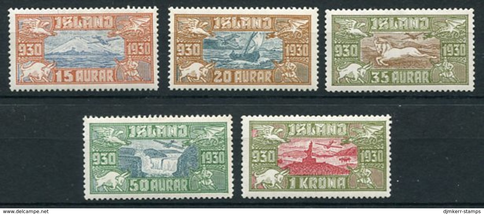 ICELAND 1930 Millenary Airmail Set Of 5 LHM / *.  Michel 142-46; Facit 189-93 - Nuovi