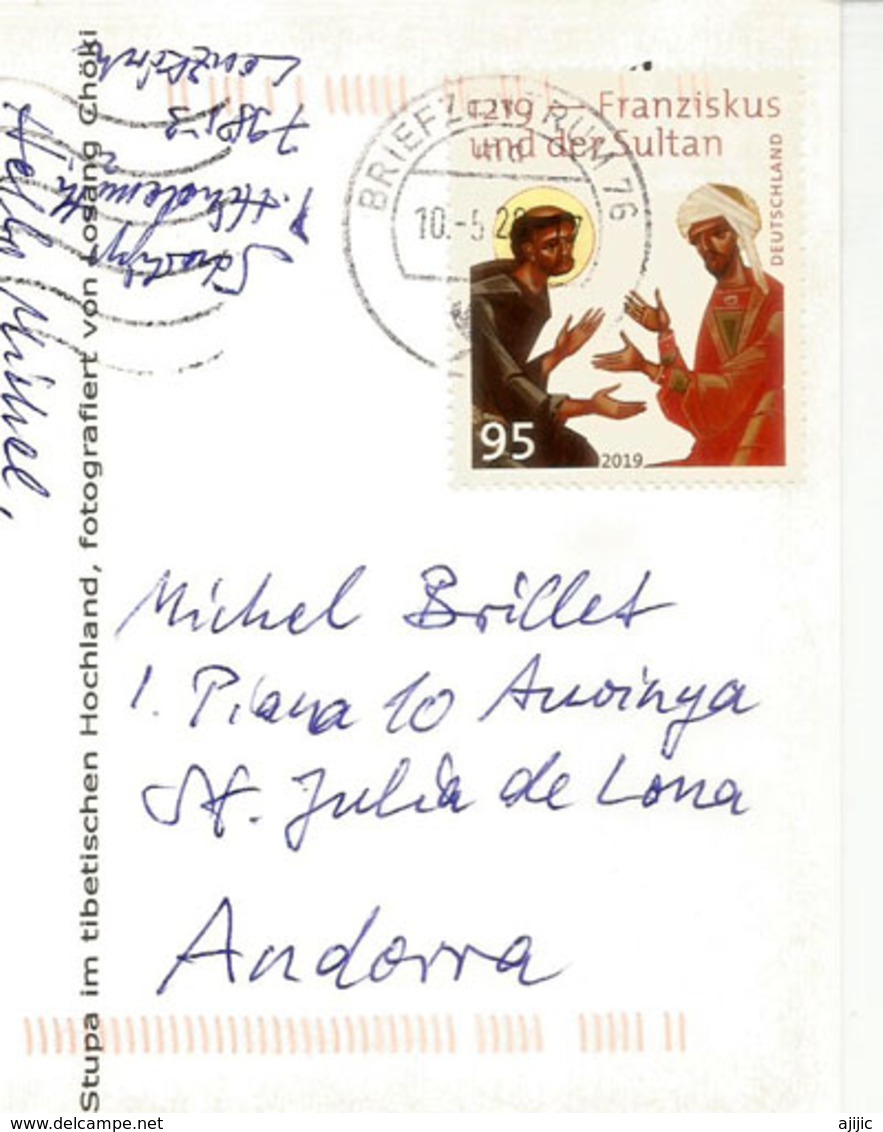 Free Tibet ! (Stupa Sur Les Hauts Plateaux Tibétains), Postcard Sent To Andorra - Tíbet