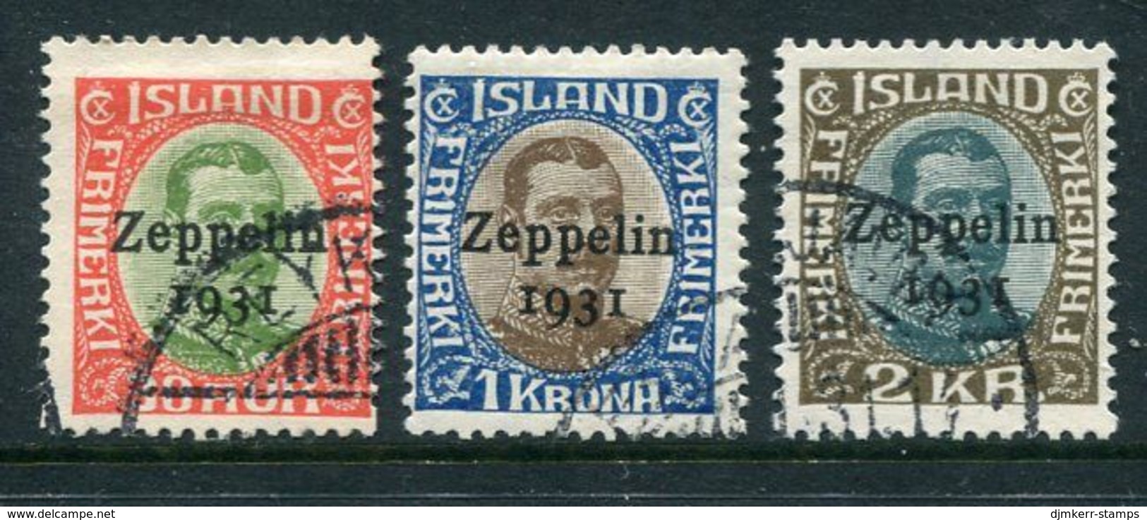 ICELAND 1931 Zeppelin Overprint Set Of 3  Used.  Michel 147-49 - Used Stamps