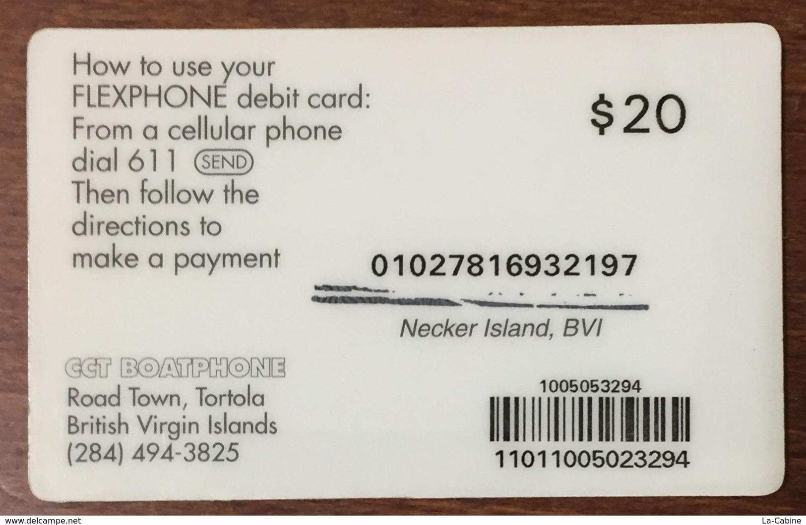 BRITISH VIRGIN ISLANDS CCT BOATPHONE 20$ PREPAID PRÉPAYÉE EURO PHONECARD CARD - Islas Virgenes