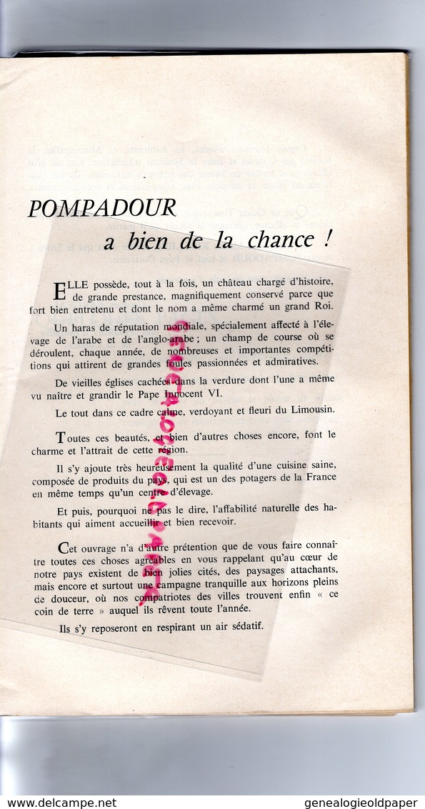 19- POMPADOUR- LOUIS REILLIER- 1960- IMPRIMERIE CHASTRUSE PRAUDEL BRIVE- HARAS-COURSES-CHIGNAC-ARNAC-BEYSSAC-SEGUR- - Limousin