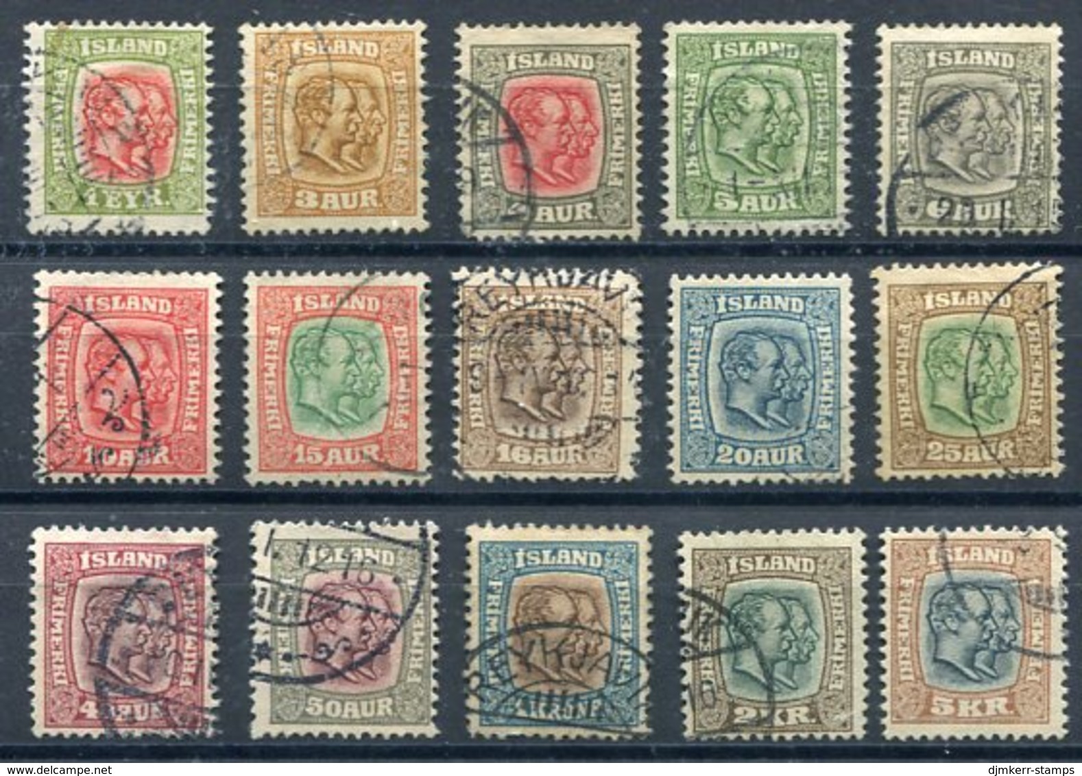 ICELAND 1907-08 Christian IX And Frederik VIII Definitive Set Used.  Michel 48-62 - Usados