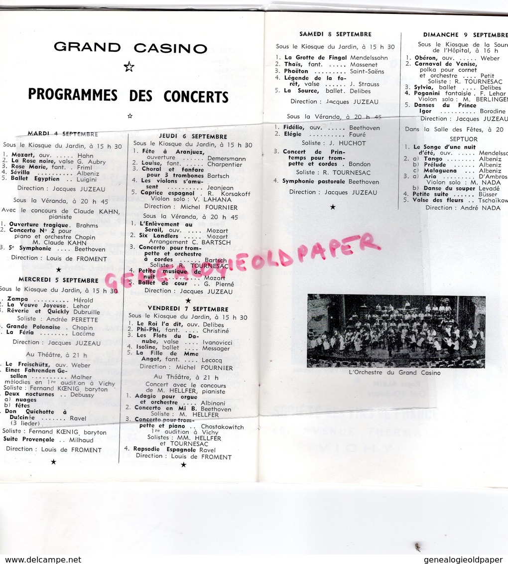 03- VICHY- PROGRAMME SEMAINE 3-9 SEPTEMBRE 1962-THEATRE-CONCERT-CABARET-CINEMA-CASINO-ROGER ALBIN-COLETTE GERARDIN TOSCA - Programmes