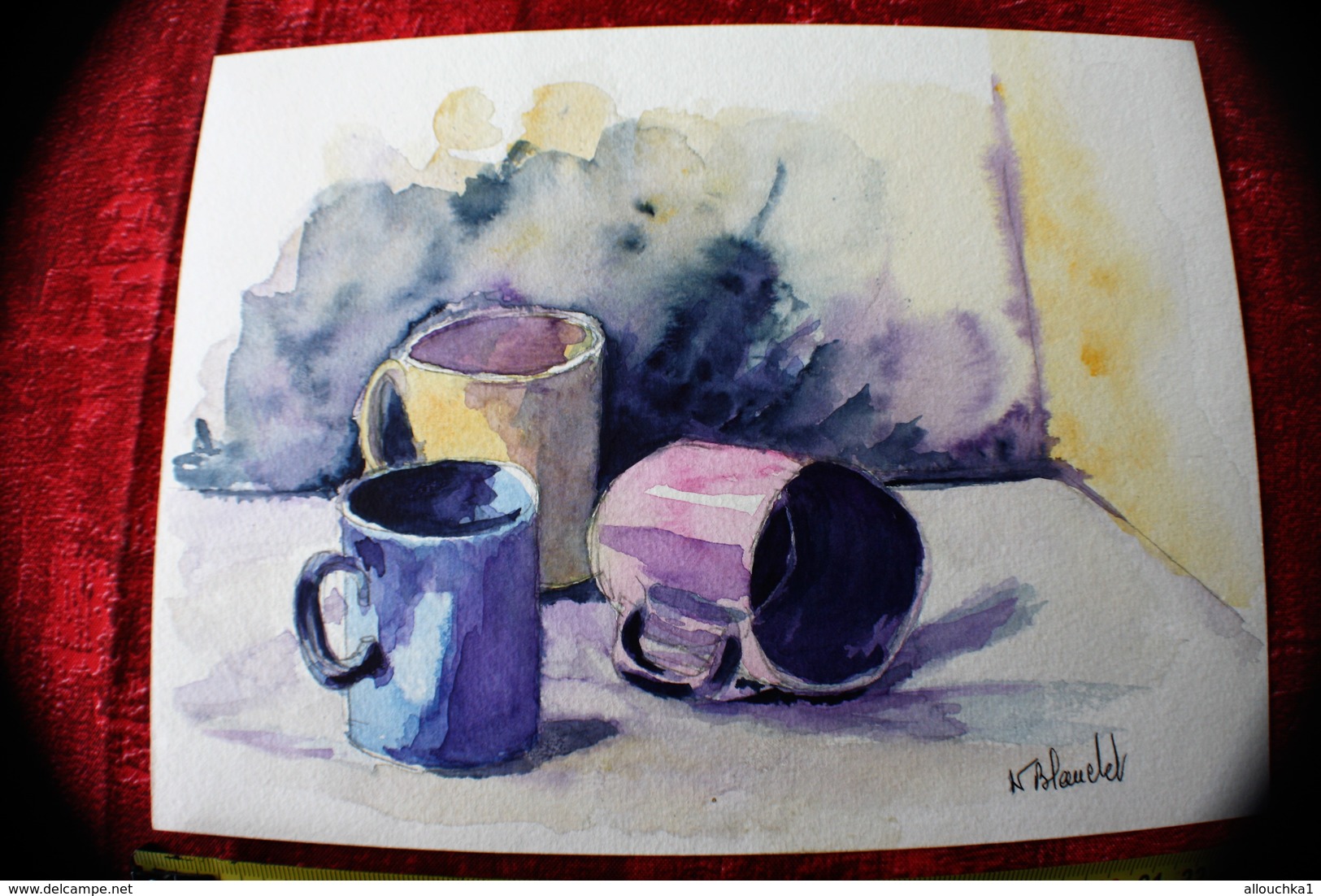 MUGS BOLS NATURE MORTE   PEINTURE ORIGINALE-AQUARELLE SUR  CARTON RIGIDE -ÉLÈVE TERMINALE  ECOLE DES BOZARTS  MARSEILLE - Watercolours