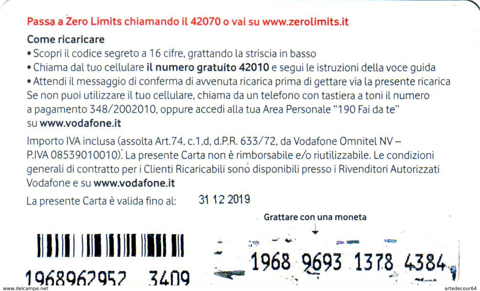 Ricarica Telefonica Vodafone Euro 10 - [2] Tarjetas Móviles, Prepagadas & Recargos