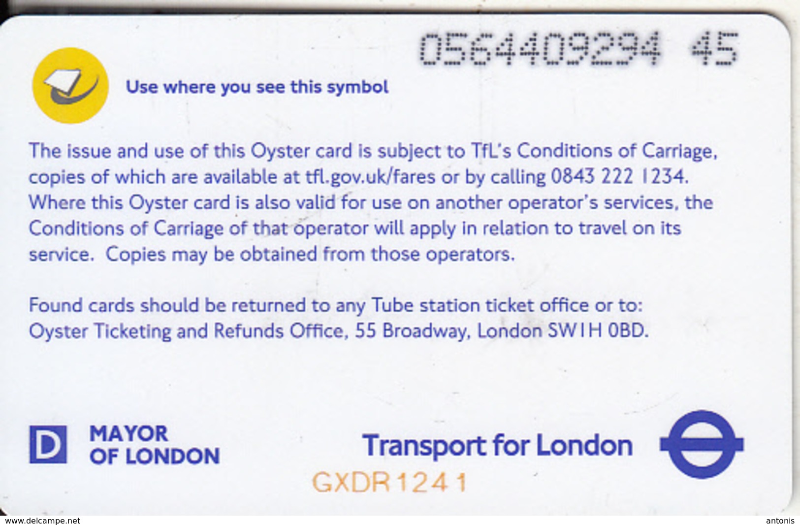 UK - Transport For London, Oyster Card, Used - Other & Unclassified