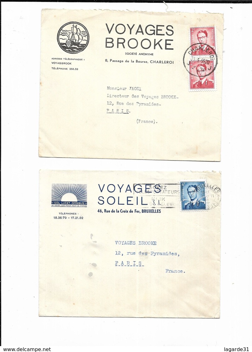 A Saisir Lot 2 Enveloppes 1955  Voyages  BROOKE - VOYAGES SOLEIL - Sonstige & Ohne Zuordnung