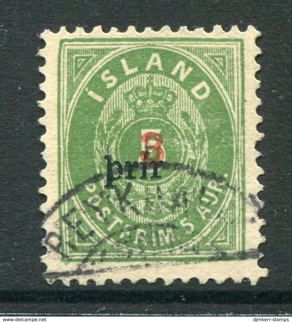 ICELAND 1897 3a. On 5a.perforated 12¾ Surcharge Type I Word And Numeral  Used.  Michel 18 B I - Oblitérés