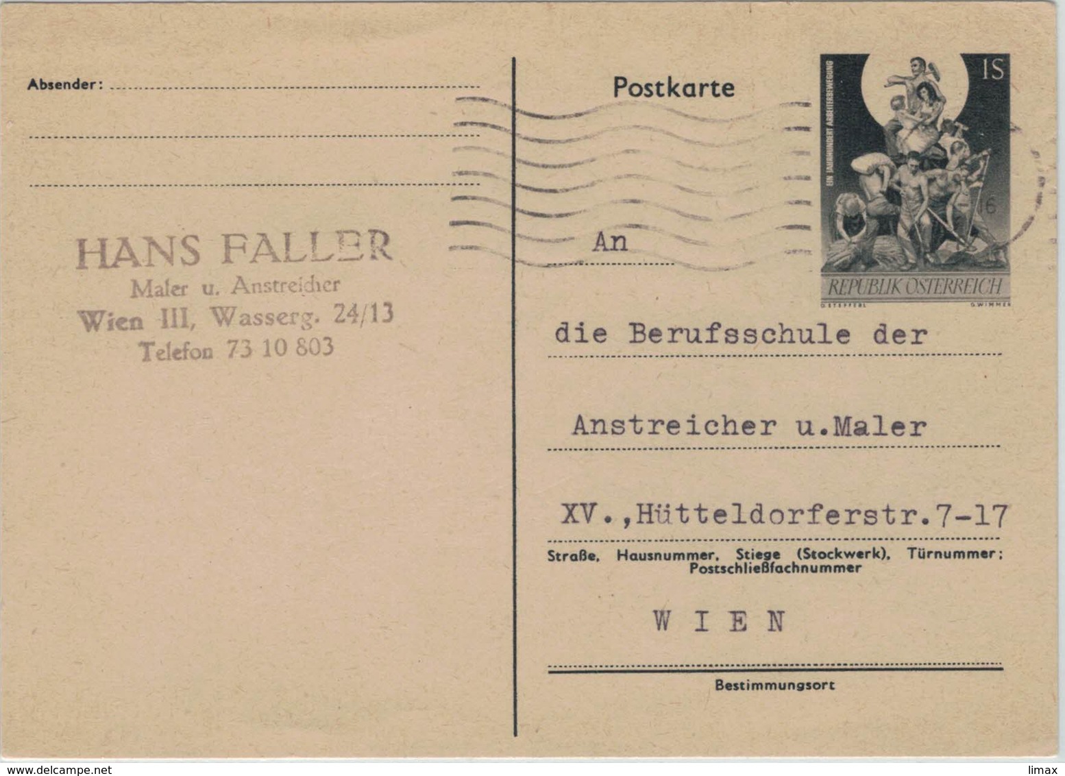 Ganzsache 100 Jahre Arbeiterbewegung - Rs. "Lehrverhältnis Gelöst" - Wien 1965 - Lettres & Documents