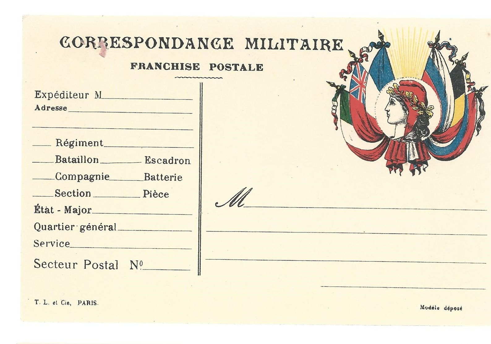 CARTE FRANCHISE MILITAIRE 14/18 - SIMPLE - NEUVE - 29 - Cartas & Documentos