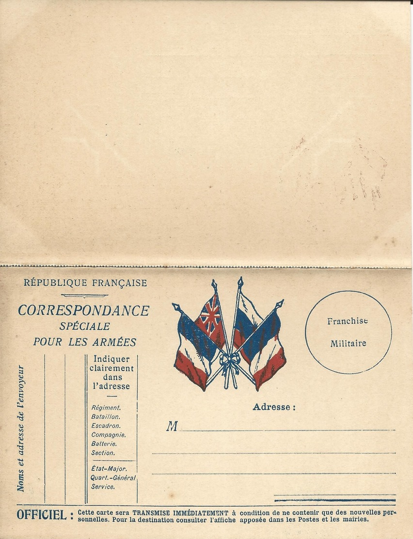 CARTE FRANCHISE MILITAIRE - DOUBLE - NEUVE - BON ETAT - 3 - Cartas & Documentos