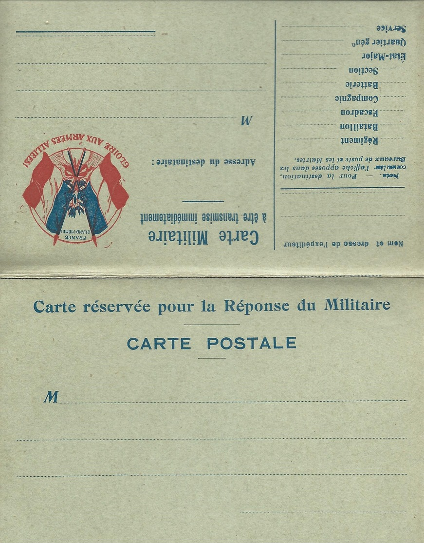 CARTE FRANCHISE MILITAIRE - DOUBLE - NEUVE - BON ETAT - 8 - Briefe U. Dokumente