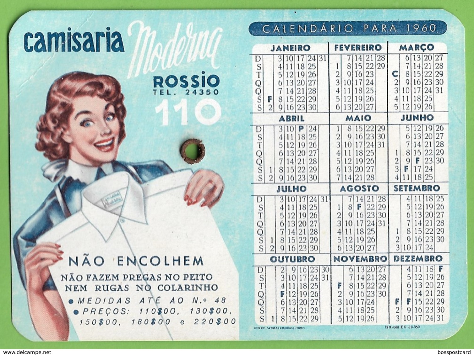 Lisboa - Portugal Senhora Calendário De 1960 Da Camisaria Moderna No Rossio - Tamaño Grande : 1941-60