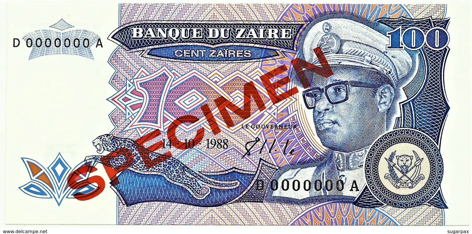 Zaire - 100 Zaïres - 14.10.1988 - Unc. - Pick 33.s -  SPECIMEN - Mobutu - Zaïre