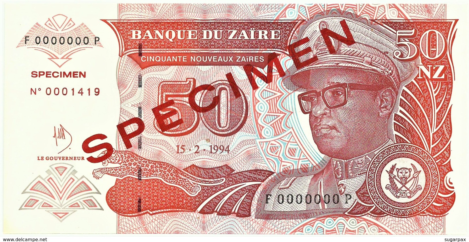 Zaire - 50 Nouveaux Zaïres - 15.2.1994 - Unc. - Pick 30.s -  SPECIMEN - Mobutu - Zaire